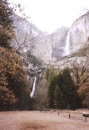 Upper and Lower Yosemite Falls from the valley