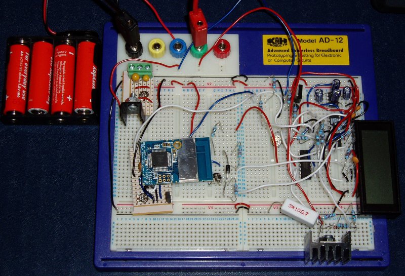 breadboard with the zigbee module and a mess of other components